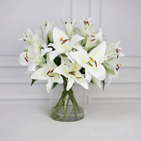 White Artificial Lily Arrangement in Cylindrical Vase