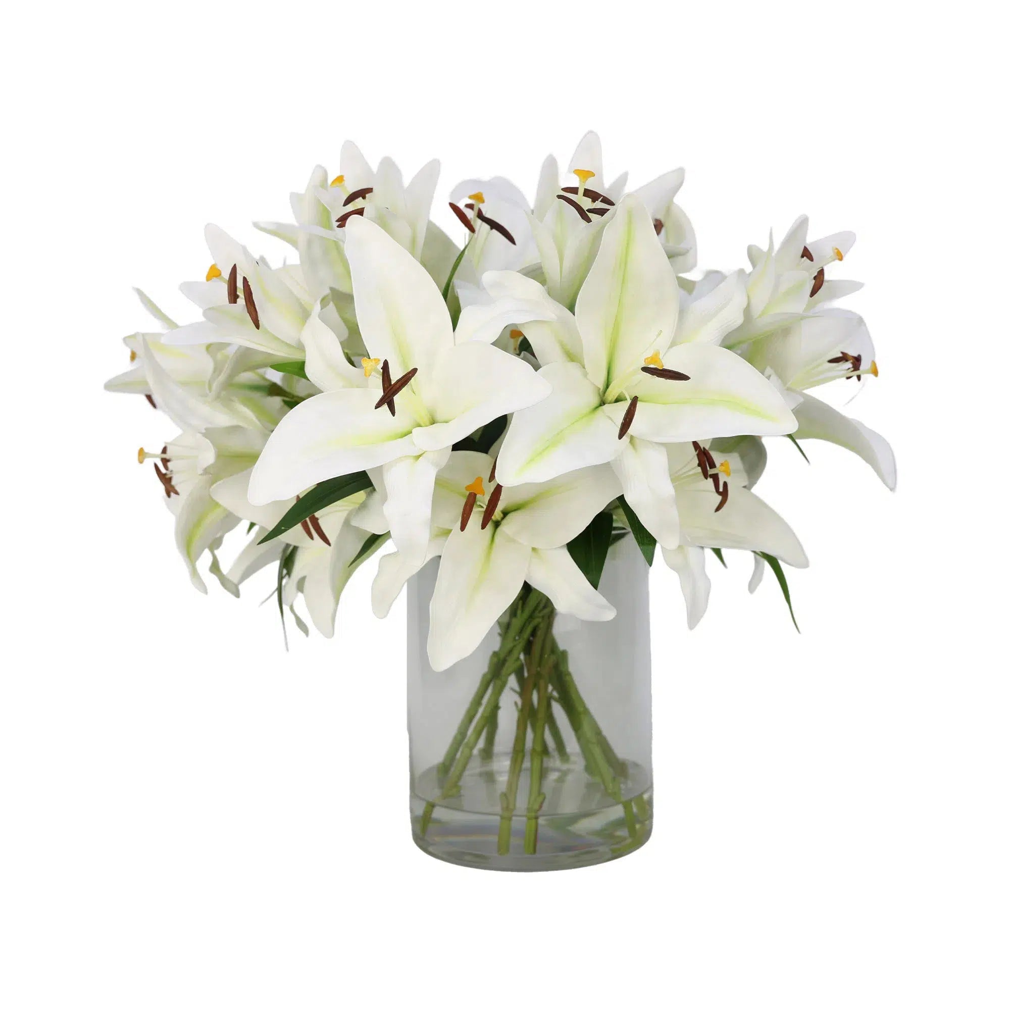 White Artificial Lily Arrangement in Cylindrical Vase