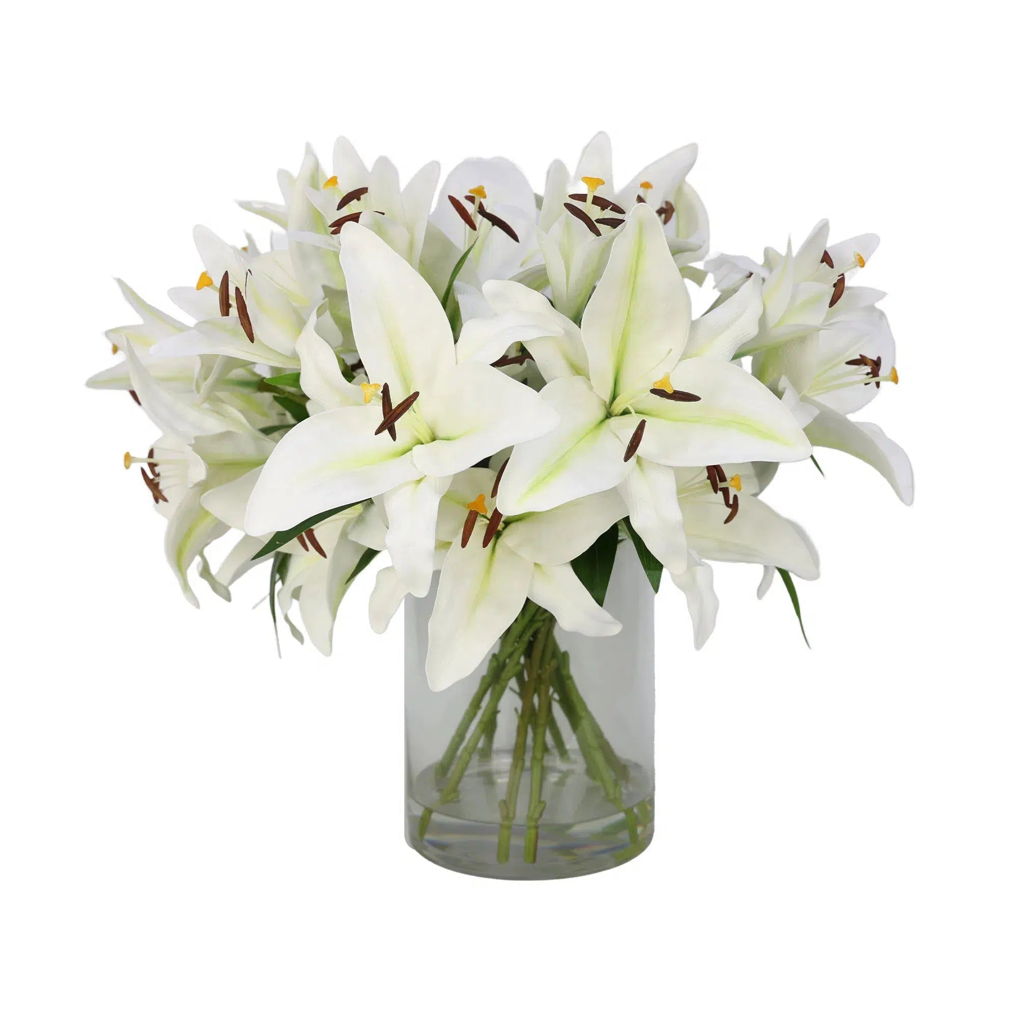 White Artificial Lily Arrangement in Cylindrical Vase