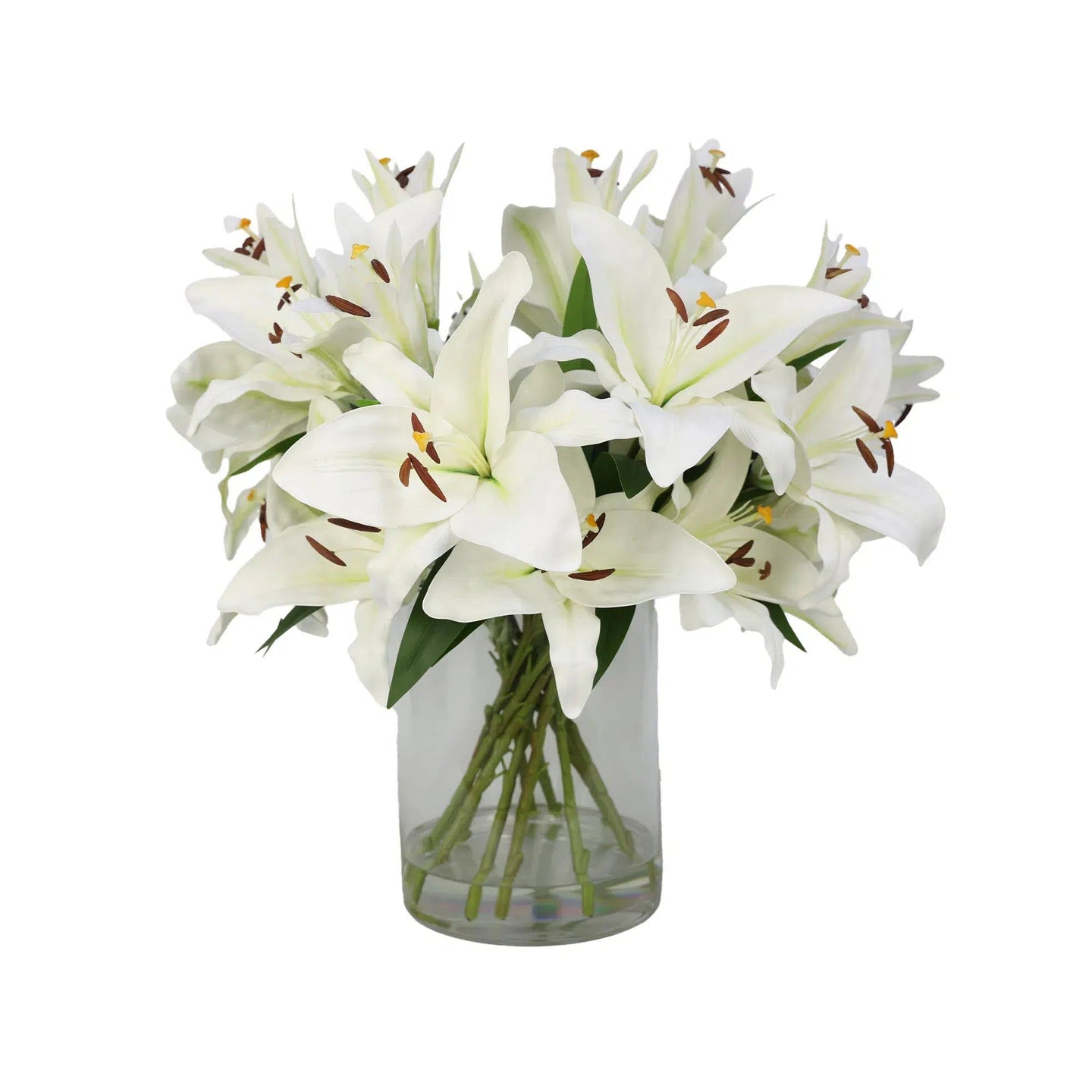 White Artificial Lily Arrangement in Cylindrical Vase