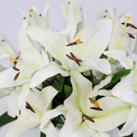 White Artificial Lily Arrangement in Round Vase