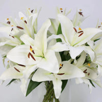 White Artificial Lily Arrangement in Round Vase