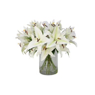 White Artificial Lily Arrangement in Round Vase