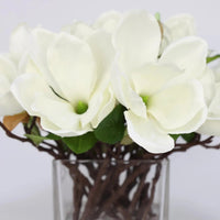 White Artificial Magnolia Arrangement in Square Vase - Large