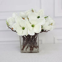 White Artificial Magnolia Arrangement in Square Vase - Large