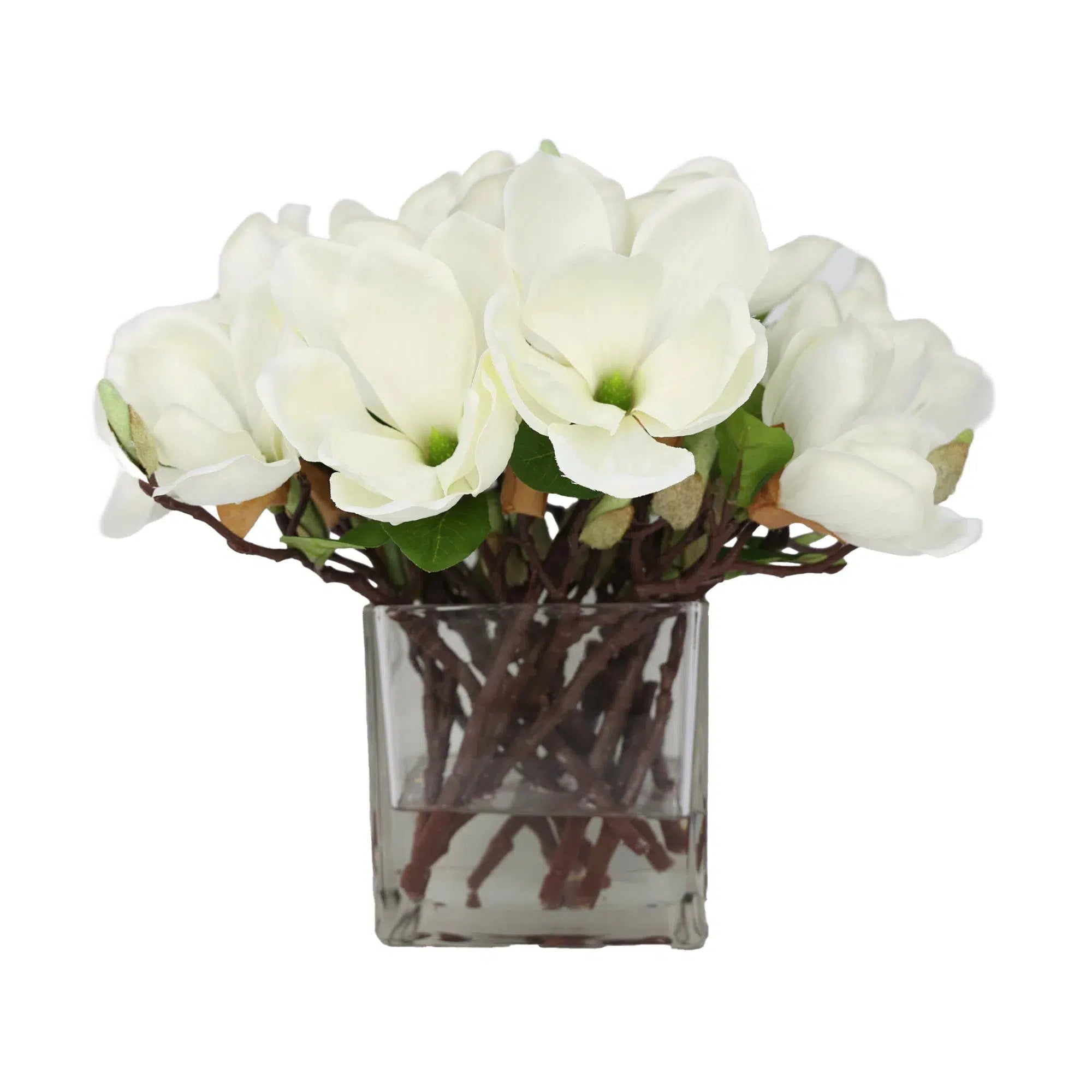 White Artificial Magnolia Arrangement in Square Vase - Large