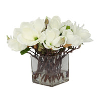 White Artificial Magnolia Arrangement in Square Vase - Large