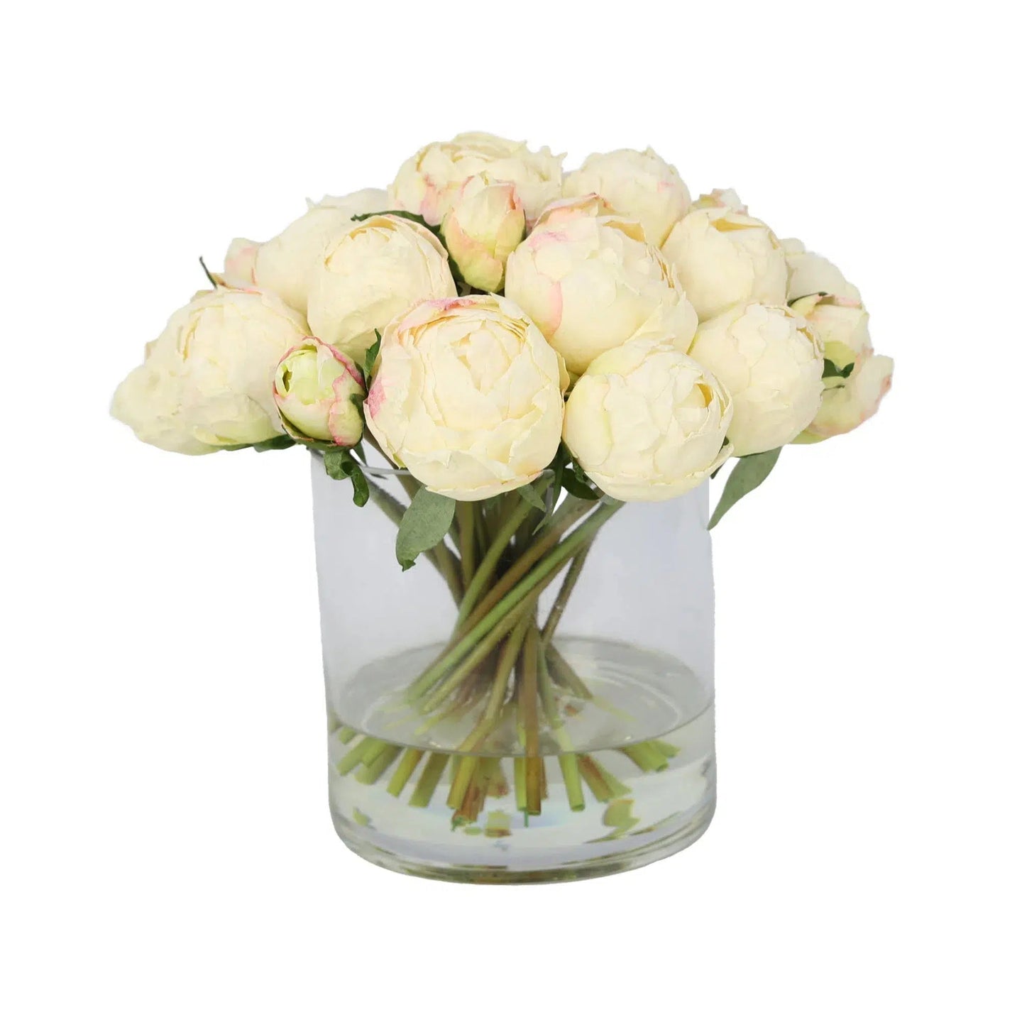 White Artificial Peony Arrangement in Cylindrical Vase - Large