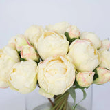 White Artificial Peony Arrangement in Cylindrical Vase - Large