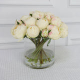 White Artificial Peony Arrangement in Cylindrical Vase - Large