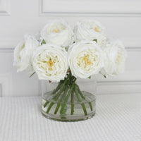 White Artificial Rose Arrangement in Cylindrical Vase - Large