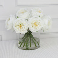 White Artificial Rose Arrangement in Cylindrical Vase - Large