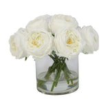 White Artificial Rose Arrangement in Cylindrical Vase - Large