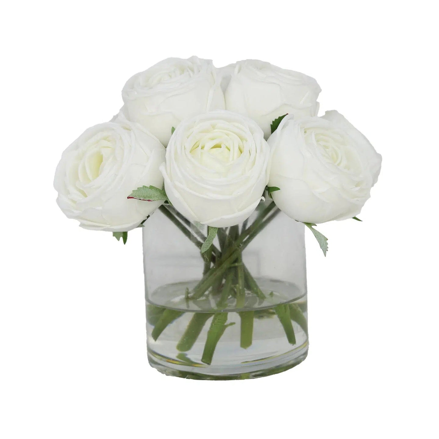 White Artificial Rose Arrangement in Cylindrical Vase - Large