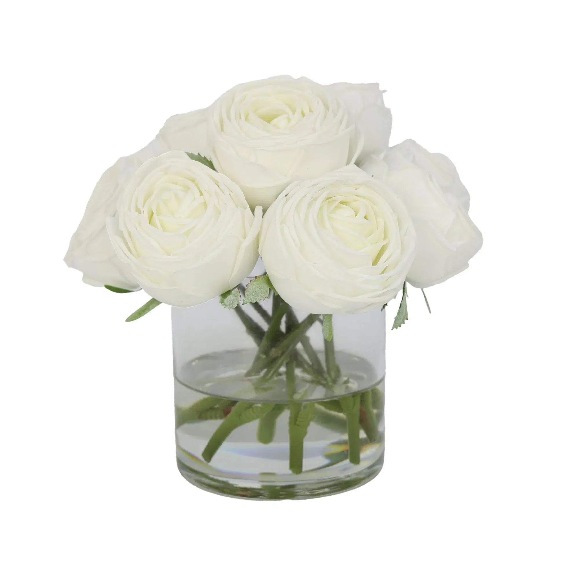 White Artificial Rose Arrangement in Cylindrical Vase - Medium