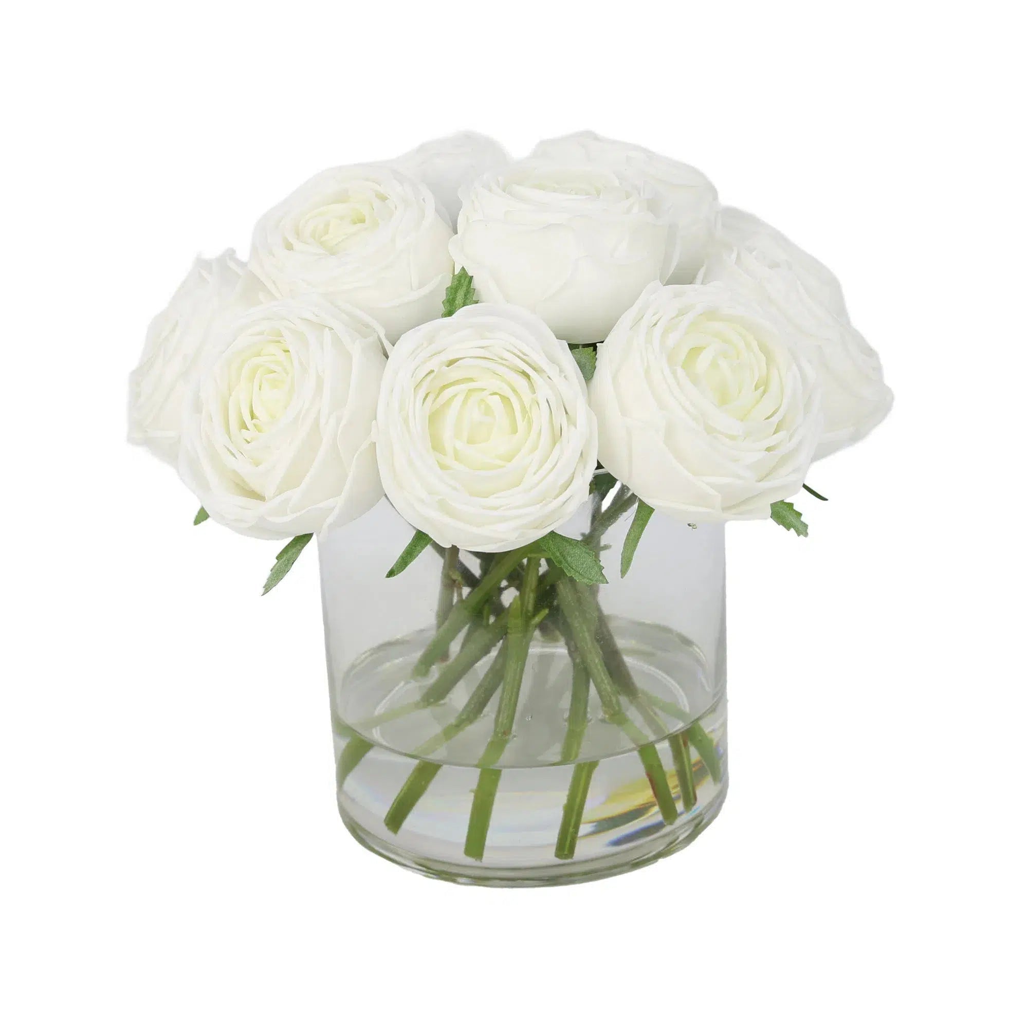 White Artificial Rose Arrangement in Cylindrical Vase - Medium