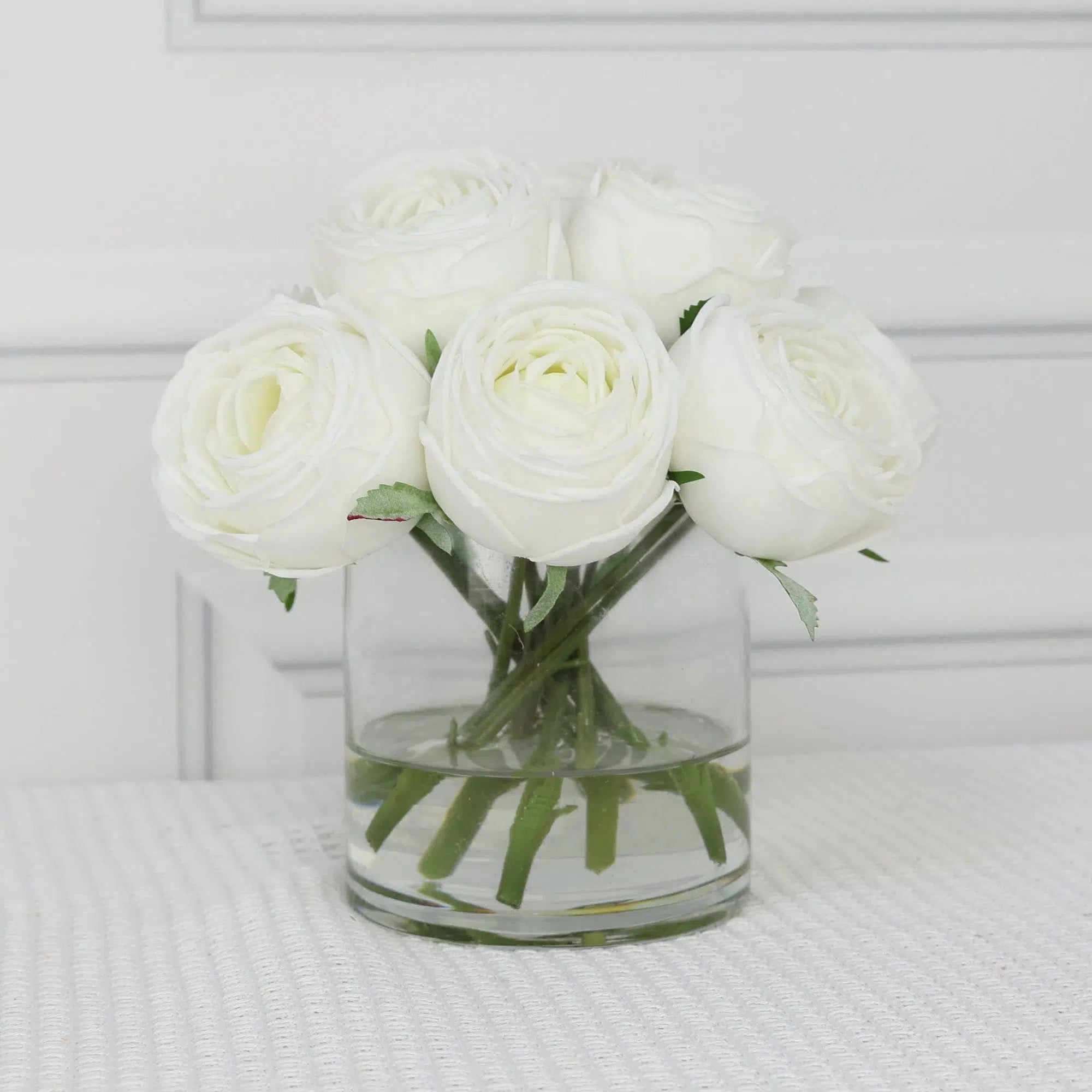 White Artificial Rose Arrangement in Cylindrical Vase - Medium