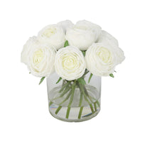 White Artificial Rose Arrangement in Cylindrical Vase - Medium