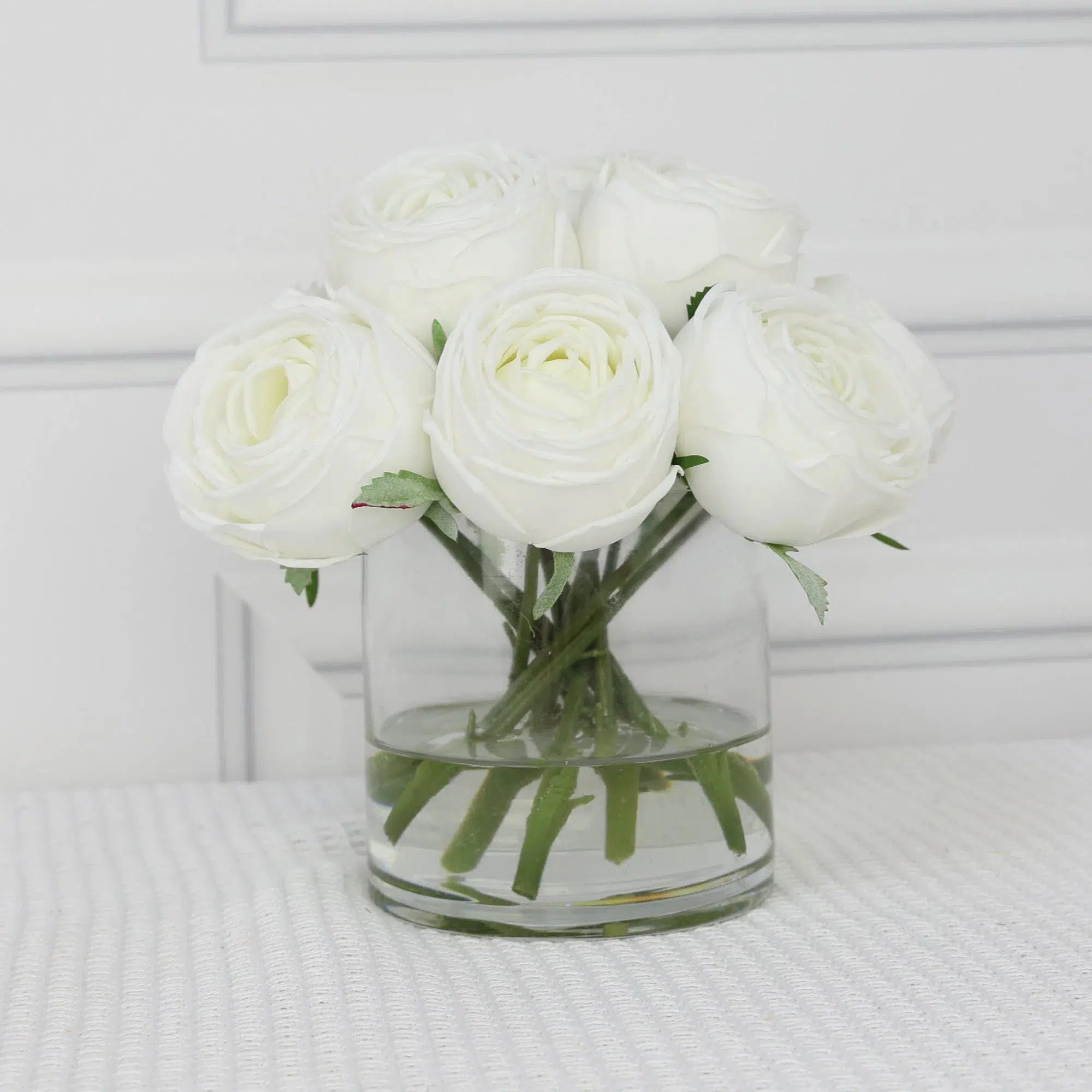 White Artificial Rose Arrangement in Cylindrical Vase - Medium