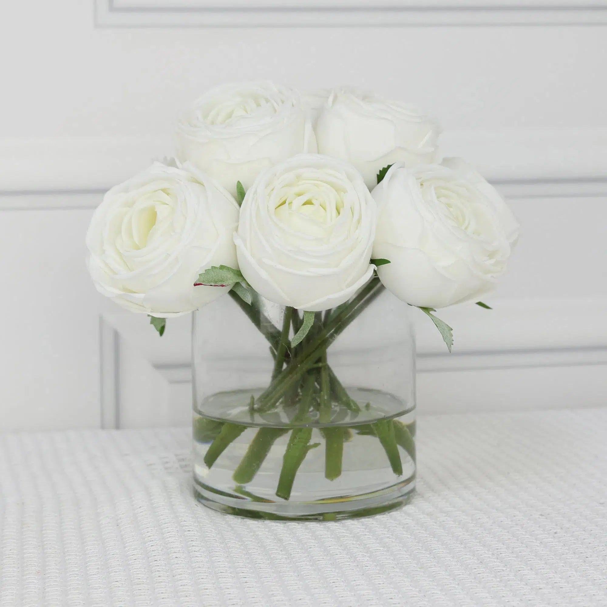 White Artificial Rose Arrangement in Cylindrical Vase - Medium