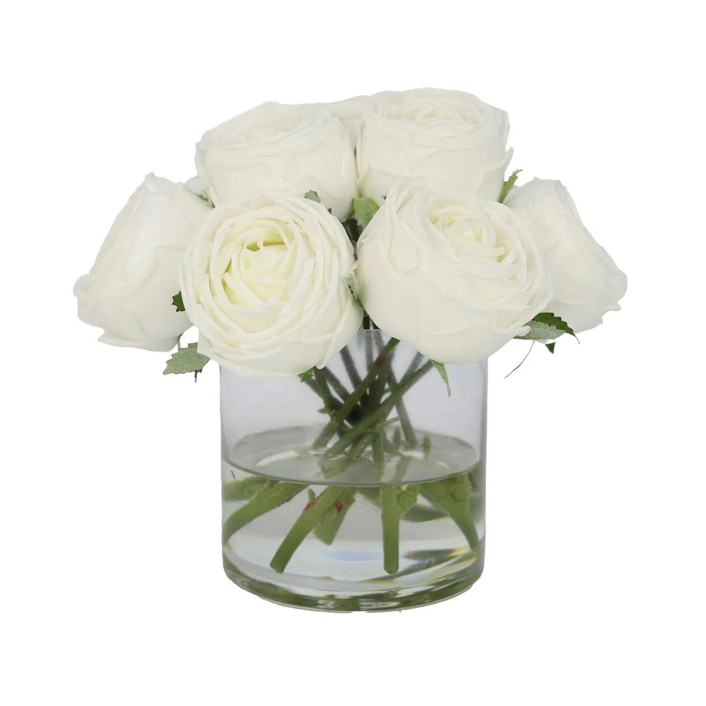 White Artificial Rose Arrangement in Cylindrical Vase - Medium