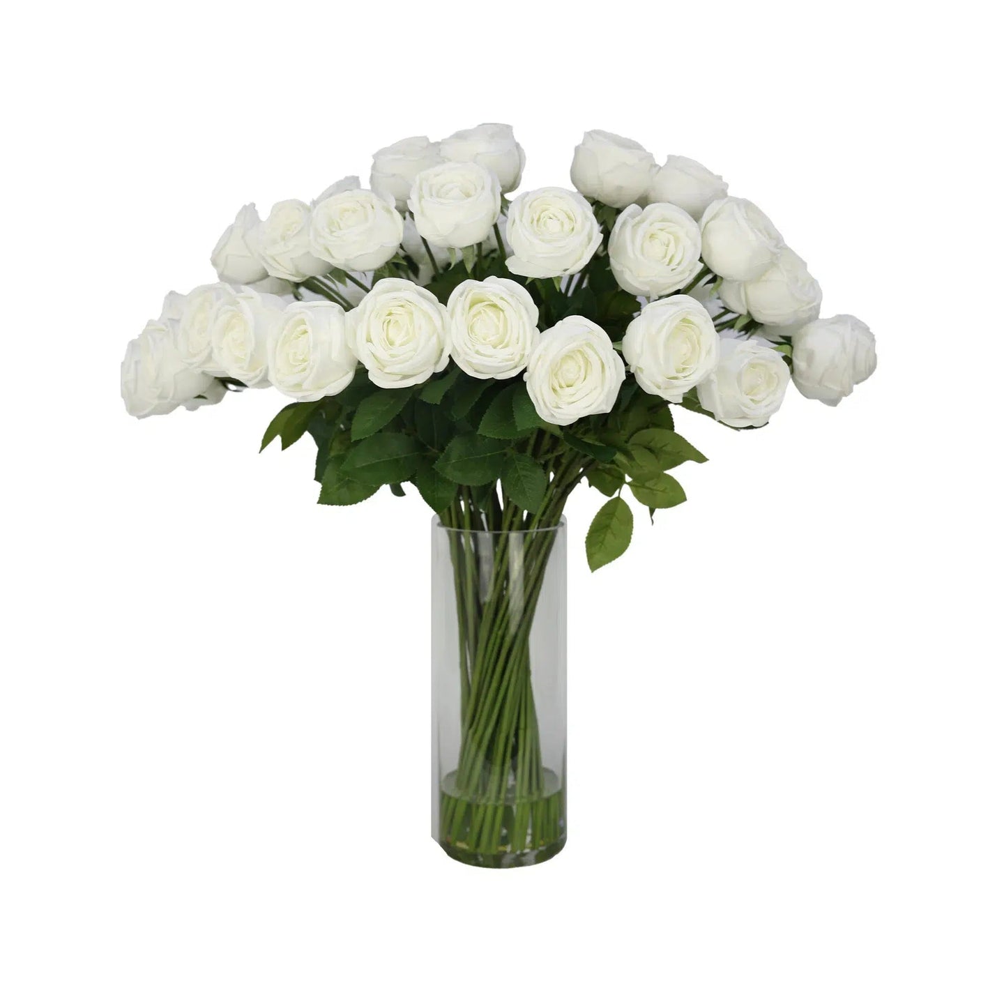 White Artificial Rose Arrangement in Cylindrical Vase - Tall