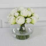 White Artificial Rose Arrangement in Global Vase -Small