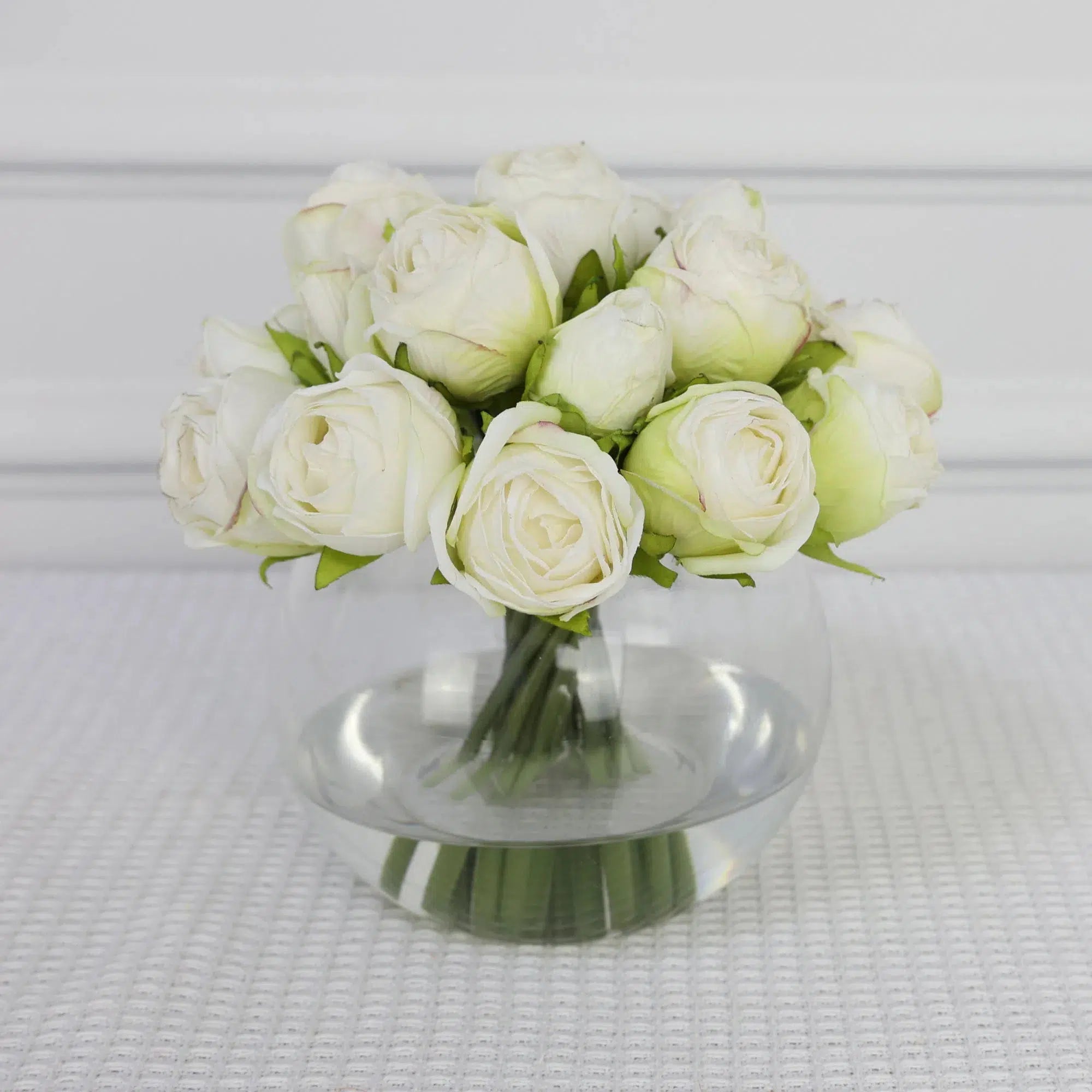 White Artificial Rose Arrangement in Global Vase -Small