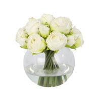 White Artificial Rose Arrangement in Global Vase -Small