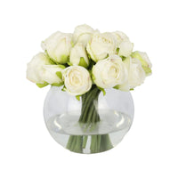 White Artificial Rose Arrangement in Global Vase -Small