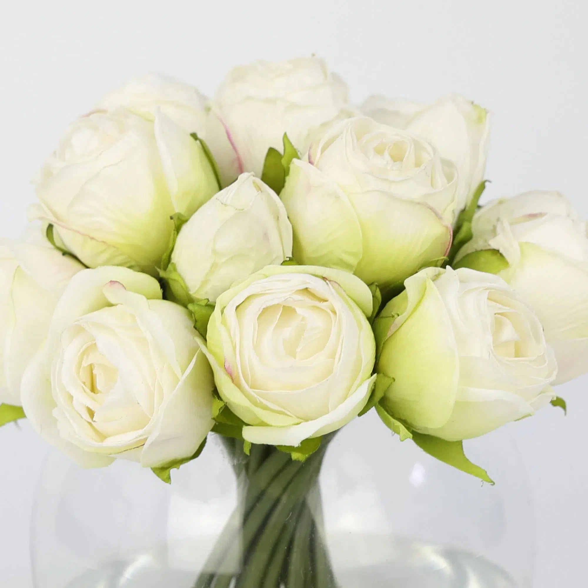 White Artificial Rose Arrangement in Global Vase -Small