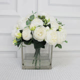 White Artificial Rose Arrangement in Square Vase - Large