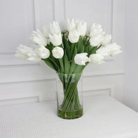 White Artificial Tulip Arrangement in Cylindrical Vase