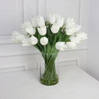 White Artificial Tulip Arrangement in Cylindrical Vase