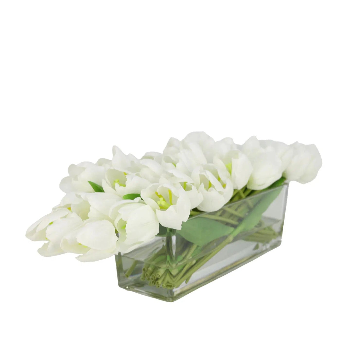 White Artificial Tulip Arrangement in Rectangular Vase - Long