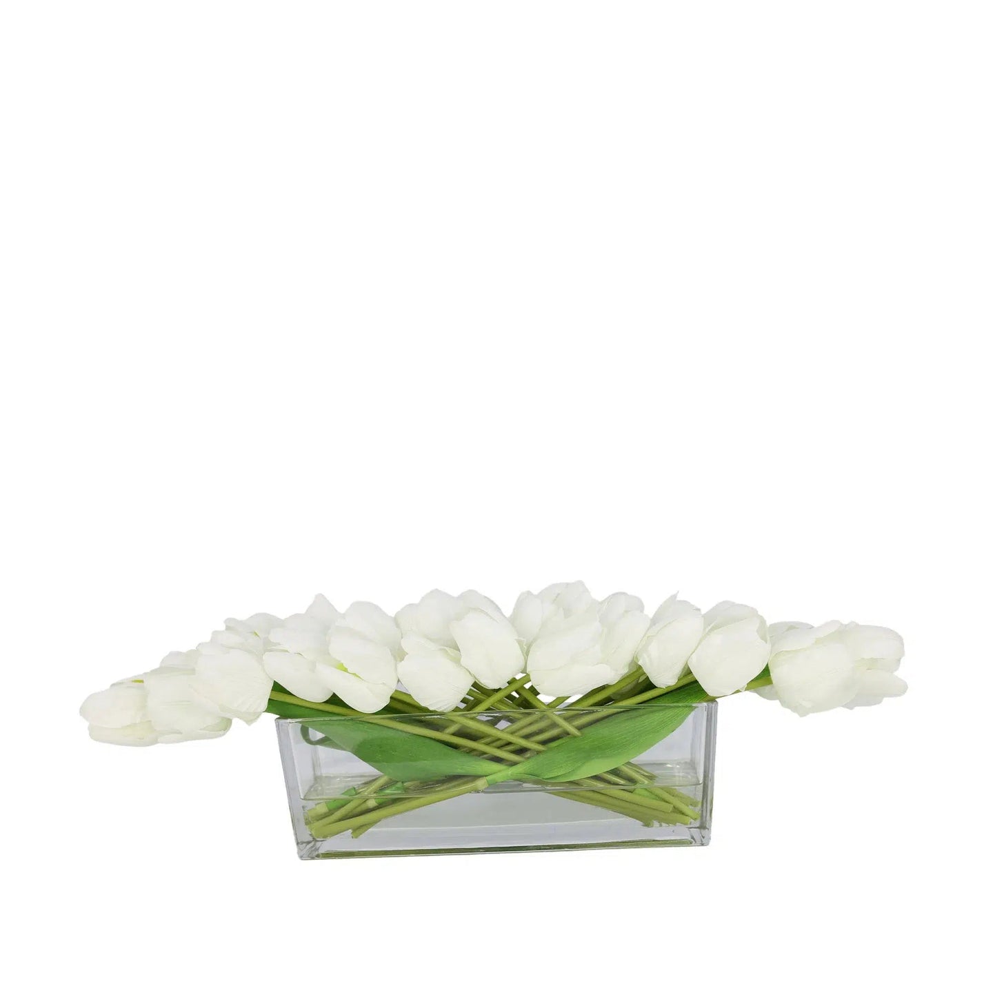 White Artificial Tulip Arrangement in Rectangular Vase - Long