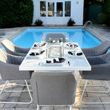 White Capri Dining Set, Firepit 6 Light Grey Chairs