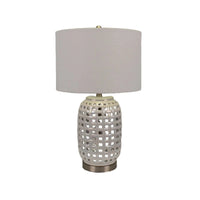 White Ceramic Lamp with White Linen Shade