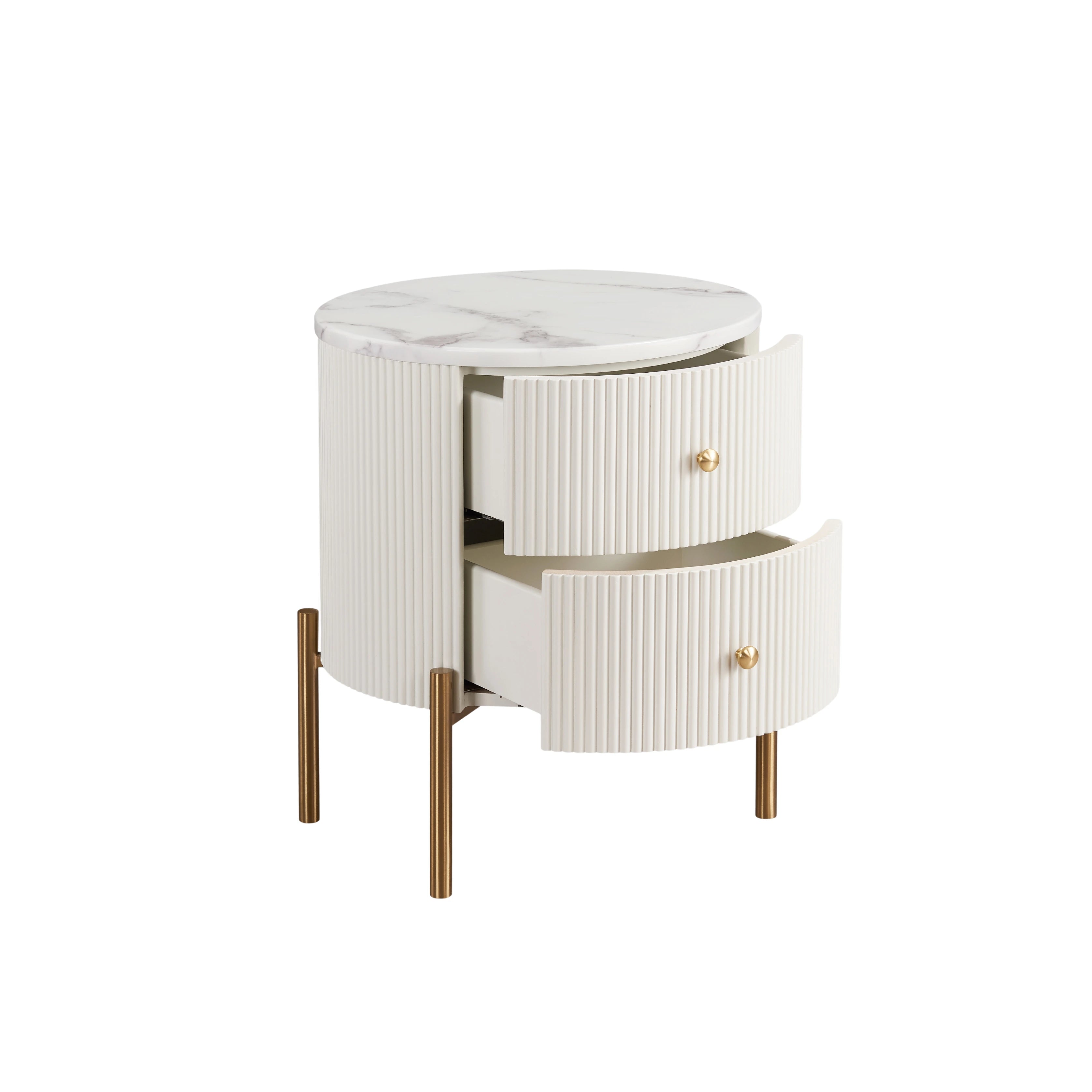 Round White 2 Drawer Bedside