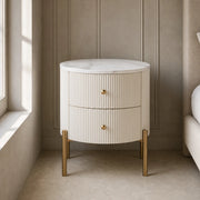 Round White 2 Drawer Bedside