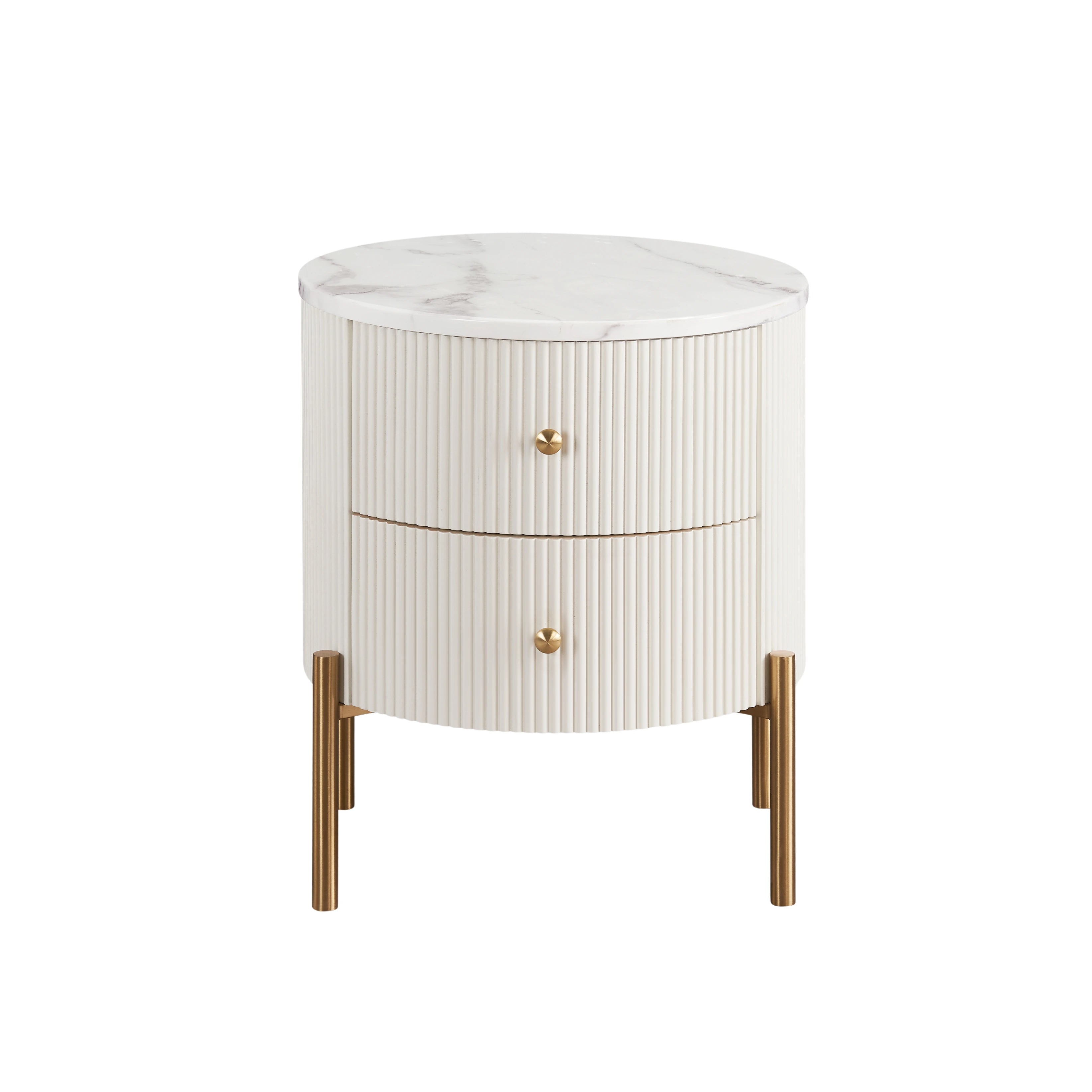 Round White 2 Drawer Bedside